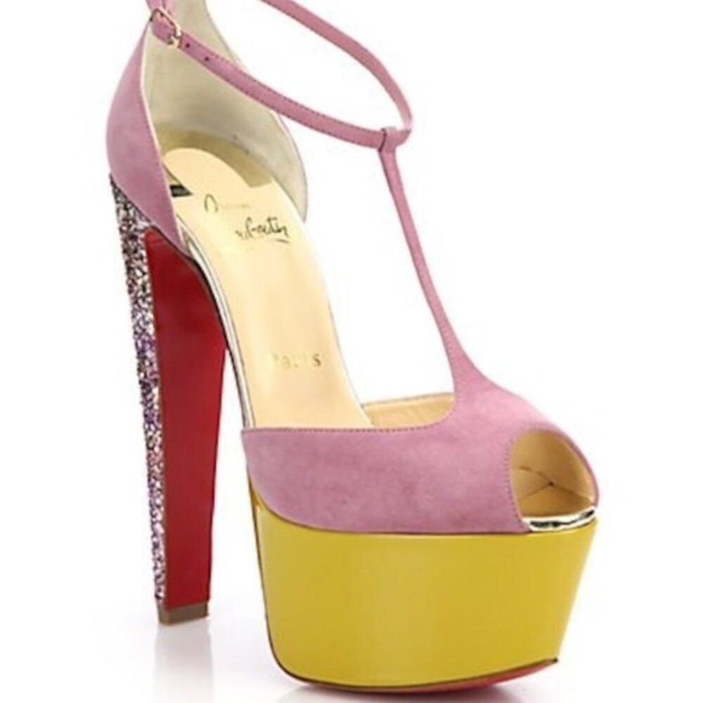 CHRISTIAN‎ LOUBOUTIN Nenecheritza Glitter T-Strap Platform Sandals Size 40